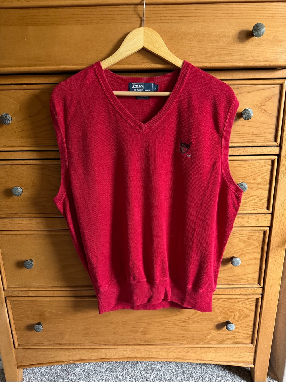 Polo Ralph Lauren Sweater Vest Mens XL Red Golf Embroidered Crest Preppy Classic